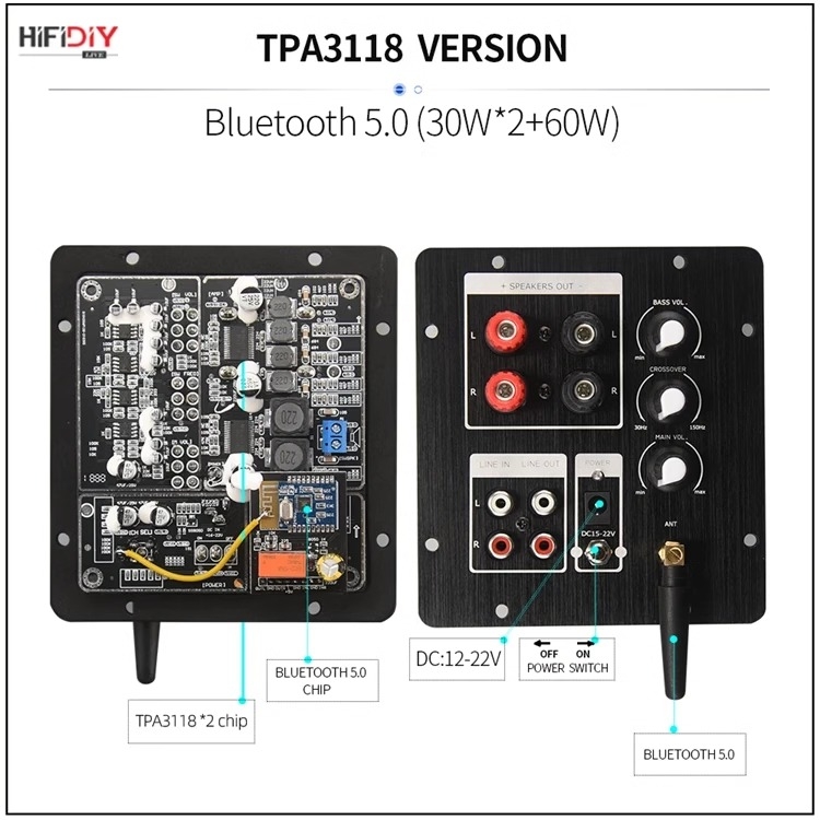 Bảng Mạch HIFIDIY khuếch đại âm thanh Bluetooth 5.0 TPA3116 (50W*2+100W) TPA3118 (30W*2+60W) SW501 Amplifier
