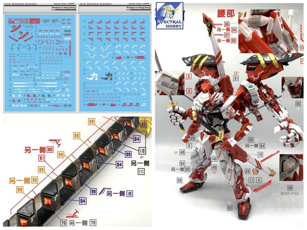 Decal nước dán mô hình MG MB RG Gundam Astray Red Frame Turn Red Dragon Power arms Water sticker