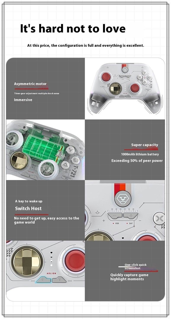 Tay cầm chơi game AOLION ALNS2286 Dual hall 2.4g Bluetooth Wireless PC Switch Android iOS