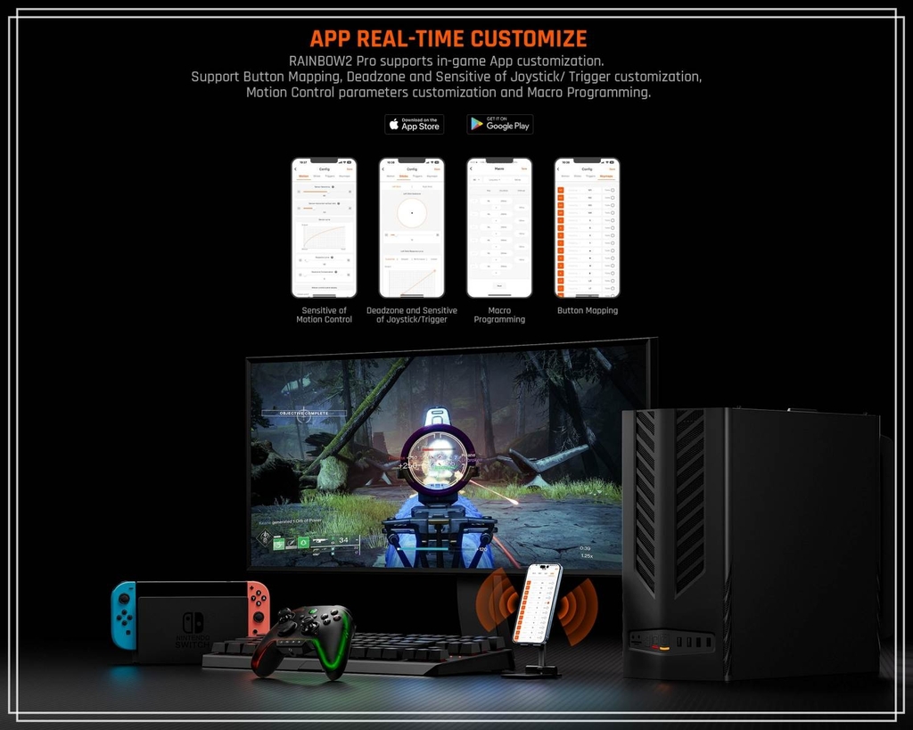 Tay cầm chơi game không dây BIGBIG Won Rainbow 2 Pro RGB Light Wireless 2.4G Bluetooth cho PC iOS Android Switch