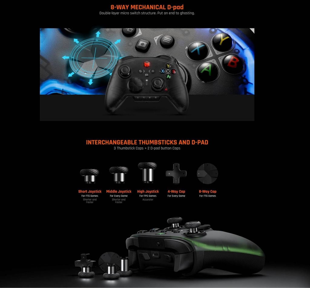 Tay cầm chơi game không dây BIGBIG Won Rainbow 2 Pro RGB Light Wireless 2.4G Bluetooth cho PC iOS Android Switch