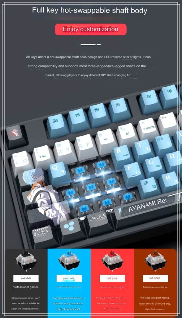 Bàn phím cơ Gundam có dây / không dây Bluetooth mechanical keyboard RGB light