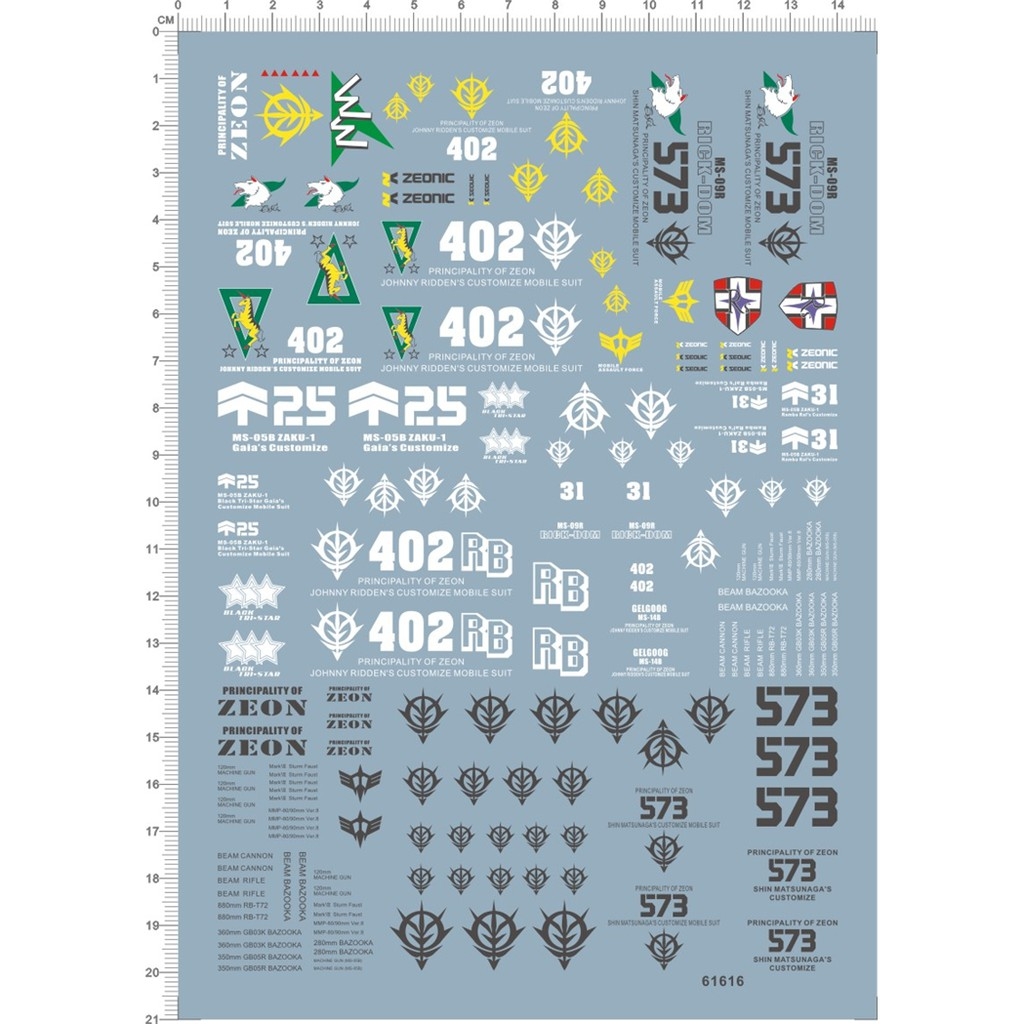 Decal nước mô hình PG ZAKU ZEON các loại Water sticker
