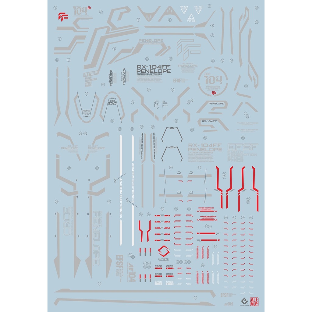 Decal nước dán mô hình HG RX104 RX105 FF PENELOPE Xi Gundam Water Sticker