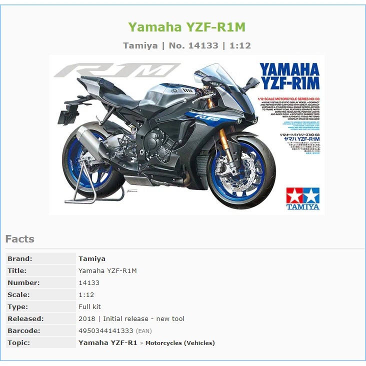 Mô hình lắp ráp Moto Motorcycle Tamiya 1/12 Yamaha YZF R1M