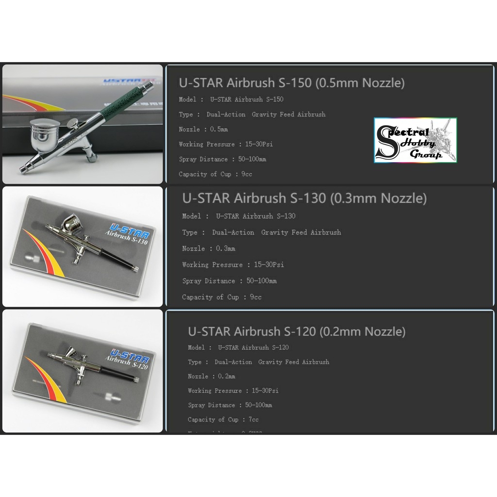 Bút sơn mô hình Airbrush Ustar s120 0.2mm s130 0.3mm s150 0.5mm U-star