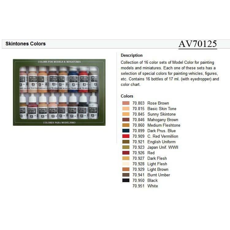Bộ sơn mô hình AV Vallejo model color set 16 color các loại