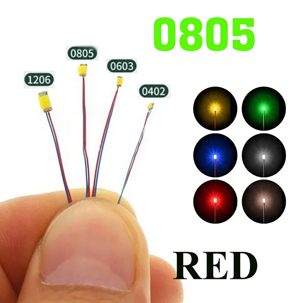Bộ 10 Led SMD mini siêu nhỏ đấu sẵn dây kèm trở  0805 0603 0402 (3-5v) DIY độ mô hình gundam lego figure
