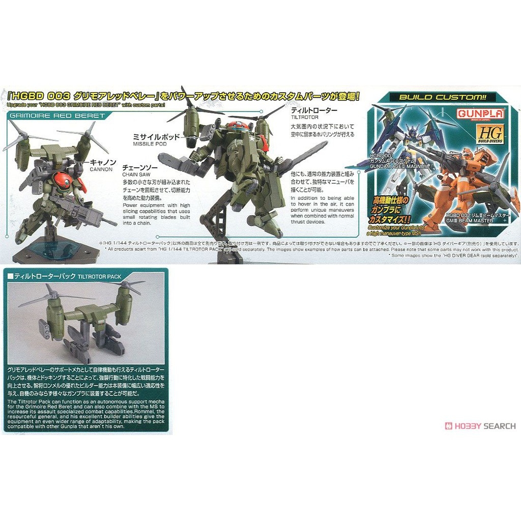 Phụ kiện mô hình HG 1/144 HGBC Tiltrotor Pack gundam Bandai