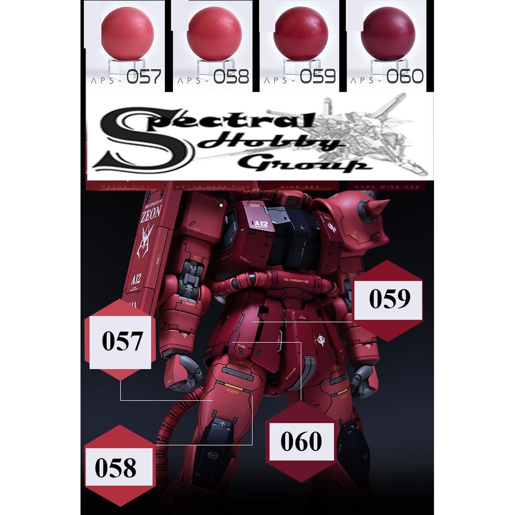 Sơn mô hình Anchoret 053 - 060 Zeon Zaku Color Red / Pink / Green lacquer paint series