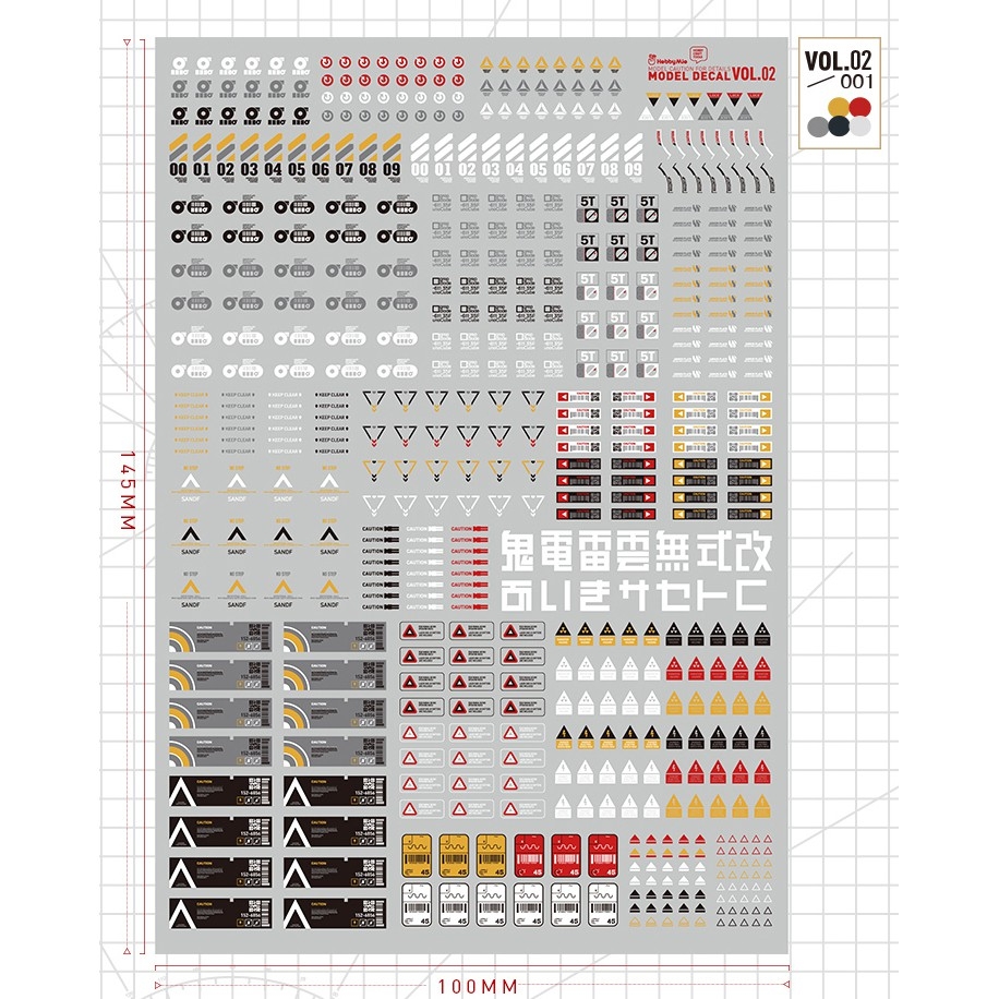 Decal nước dán mô hình Vol2 Vol4 số chữ huỳnh quang UV Warning Caution number Hobby Mio các loại