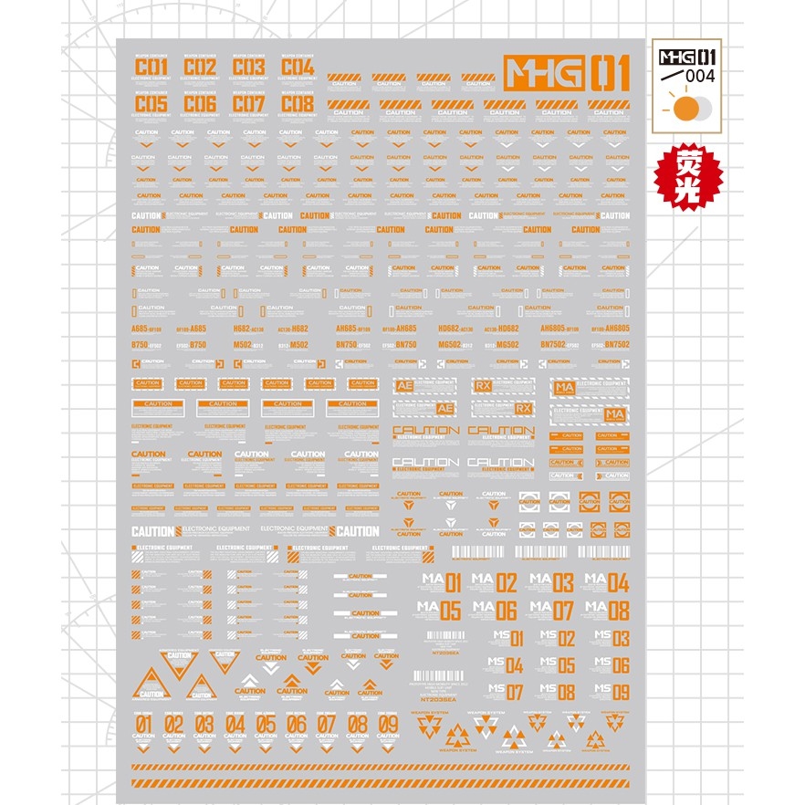 Decal nước dán mô hình Vol1 MHG số chữ huỳnh quang UV Warning Caution number Hobby Mio các loại