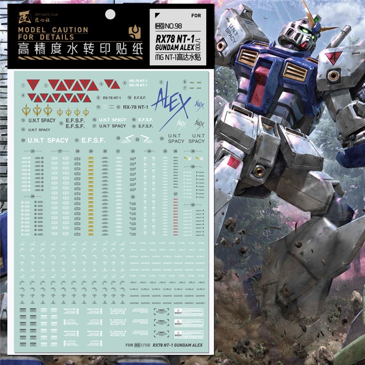 Decal nước dán mô hình MG Re1/100 gundam NT1 Zaku FZ rx78 nt-1 Water sticker