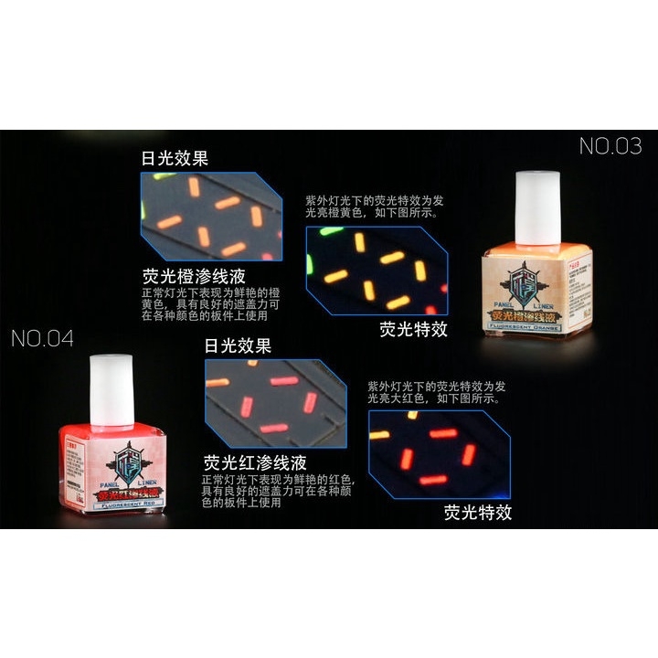 Dụng cụ QW sơn kẻ panel line phát sáng huỳnh quang UV Fluorescent Color 18ml cho mô hình