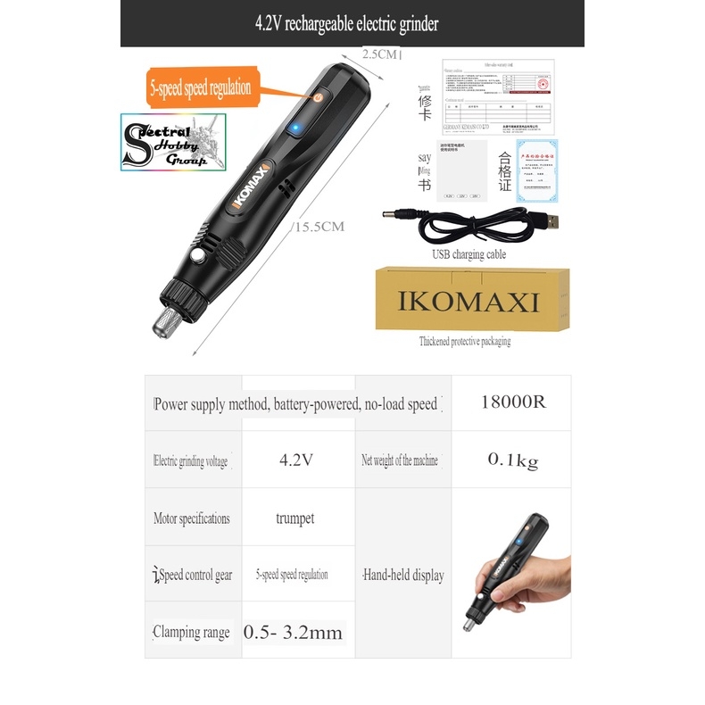 Dụng cụ KOMAX máy điêu khắc Mini cầm tay không dây Mài cắt khoan đánh bóng động cơ mạnh mẽ