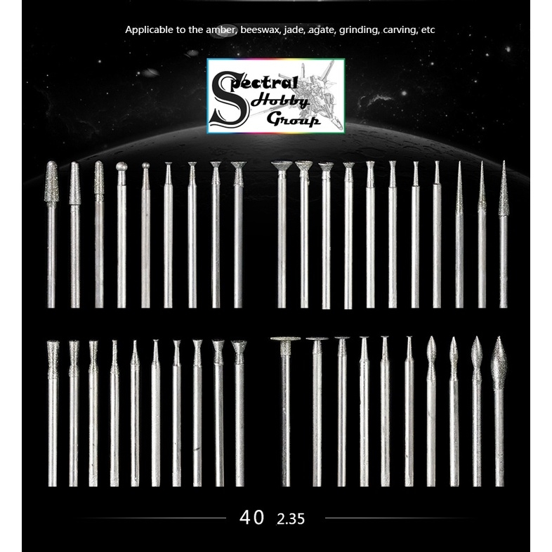 Bộ 40 mũi đầu mài khắc dũa nhám đa năng GJ01 Grinding head amber beeswax jade agate