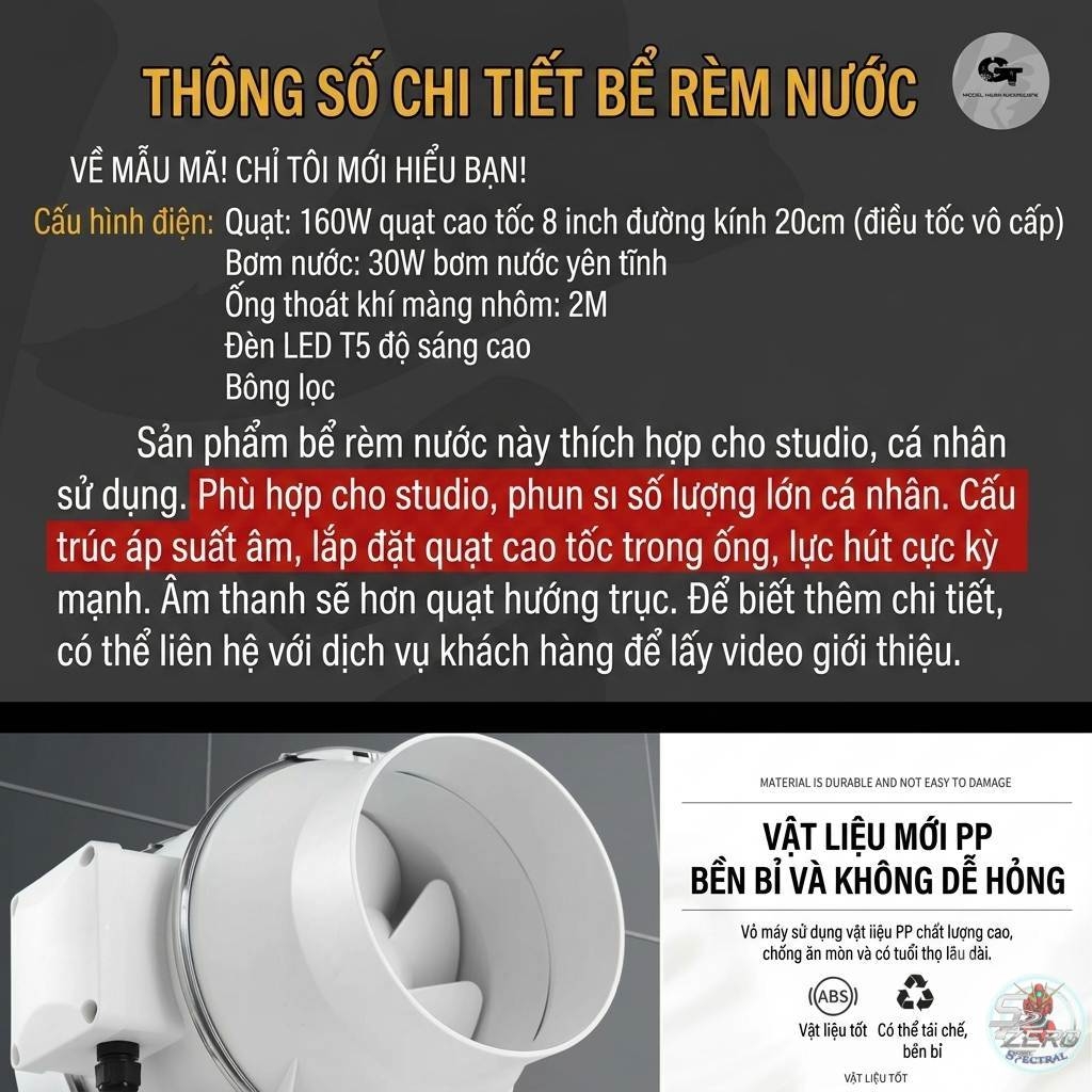 Hộp hút mùi sơn áp lực âm 160W GT Model Supreme all-stainless steel negative pressure water curtain box