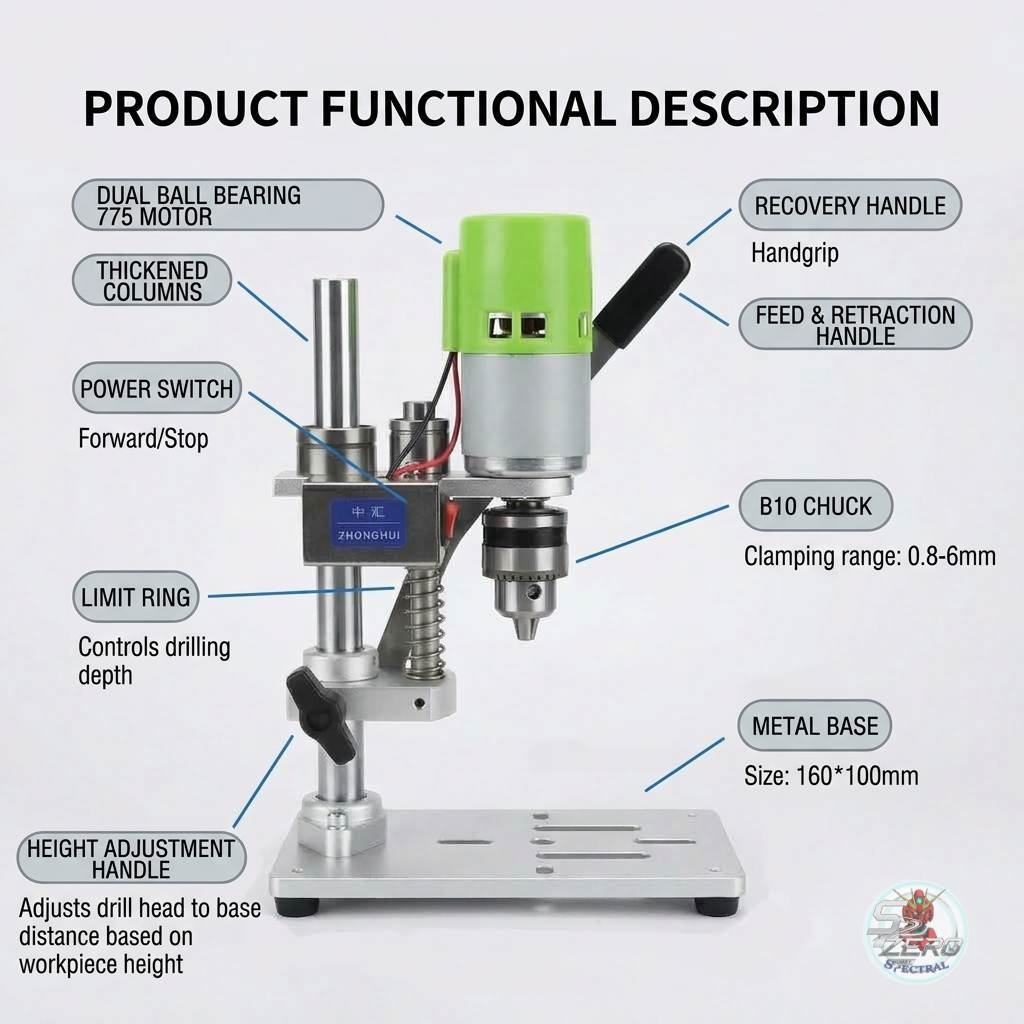 Máy khoan dọc JM802-775 v2 để bàn Table Mini Drill Press Wood Drilling PCB Punching