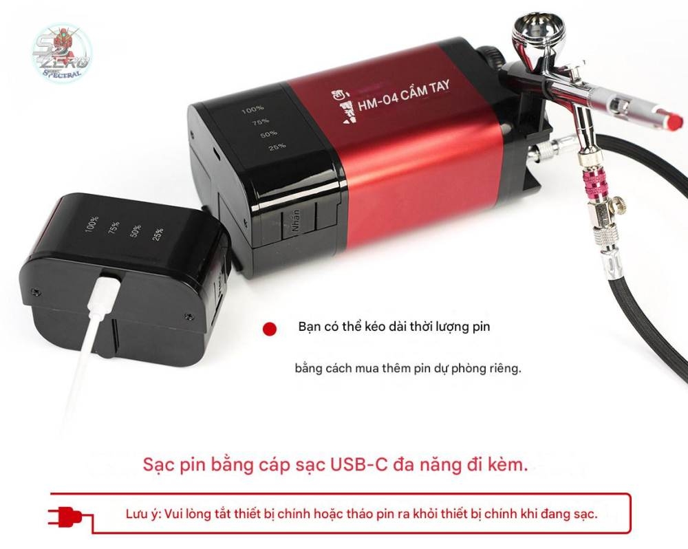 Máy nén khí mini HM04 Portable Compressor air pump airbrush Hobby mio