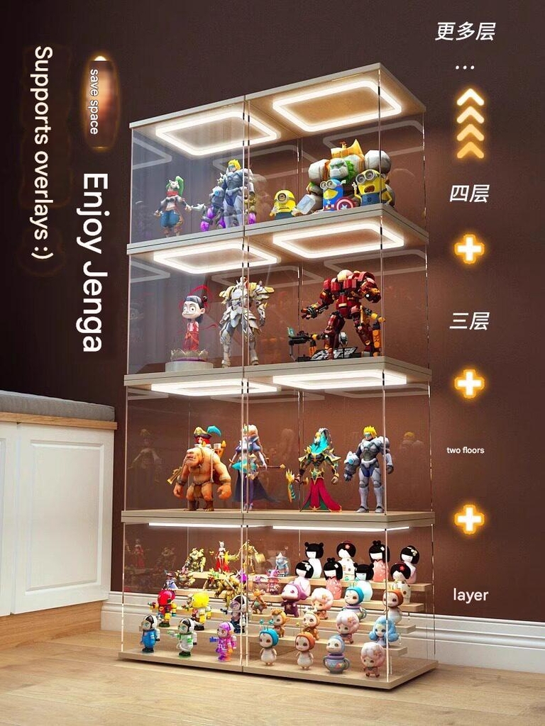 Hộp MICA Guweiti trưng bày mô hình với led trần có cửa mở - display box with light openable door