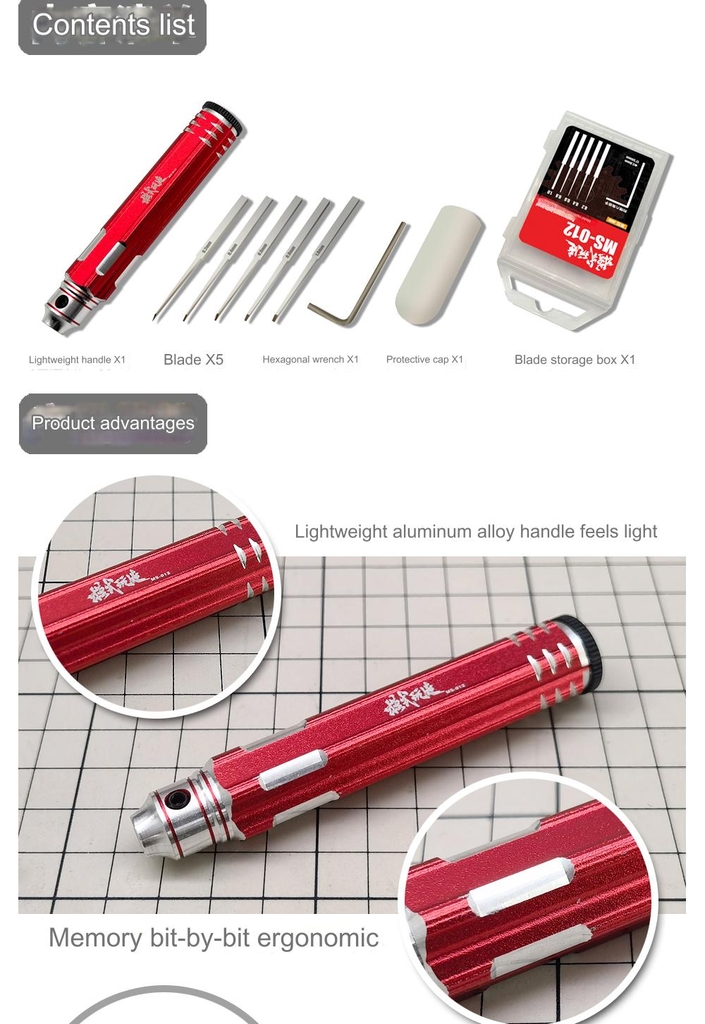 Dụng cụ mô hình hobby tool MS012 bộ chisel detail engraved line đầy đủ mũi và cán