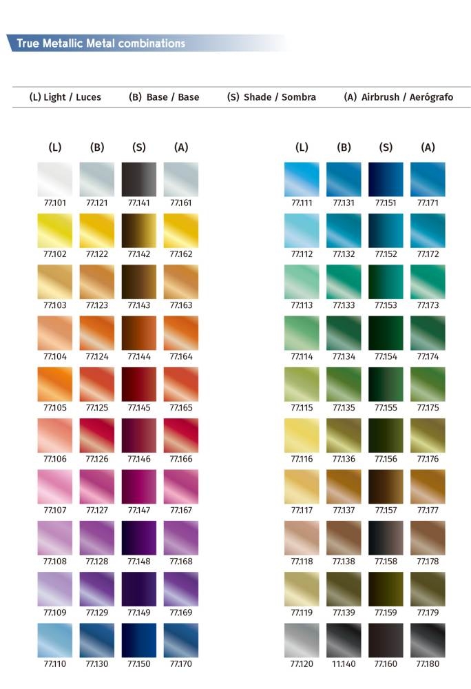 Sơn mô hình Vallejo AV77250 80 màu True Metallic Metal Case set colors