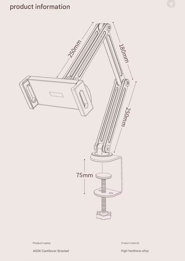 Giá Đỡ Arm nâng Điện Thoại Máy Tính Bảng A50K Cantilevel Aluminum Alloy Bracket 360 Degree Universal stand for phone tablet adjustable