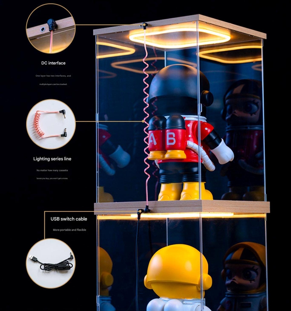 Hộp MICA Guweiti trưng bày mô hình với led trần có cửa mở - display box with light openable door