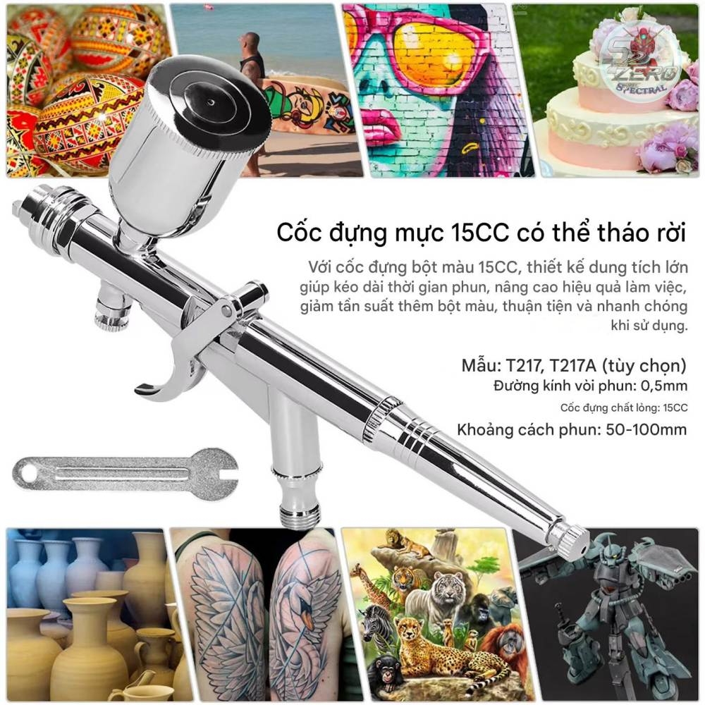 Bút sơn dạng quạt WB T217 pen Airbrush 0.5mm PS290 double nozzle round fan-shaped atomizing