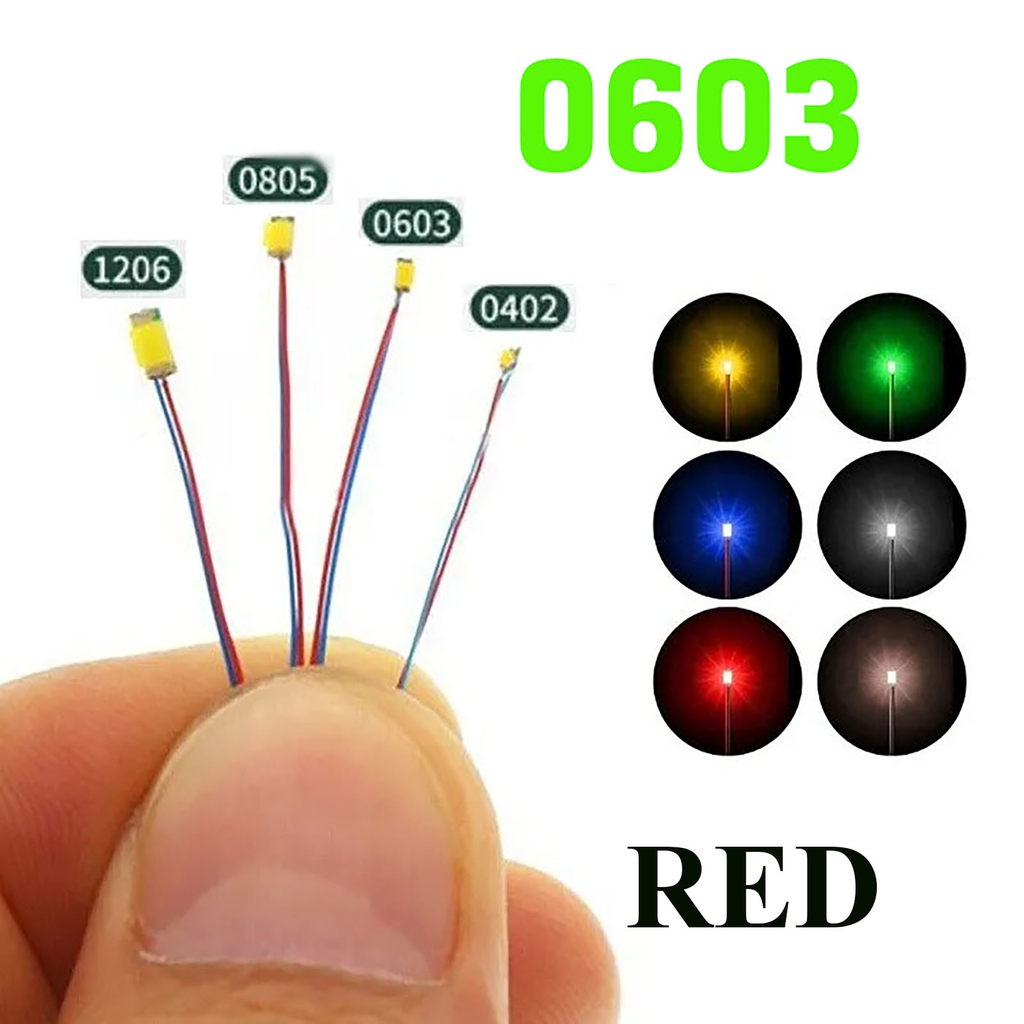 Bộ 10 Led SMD mini siêu nhỏ đấu sẵn dây kèm trở  0805 0603 0402 (3-5v) DIY độ mô hình gundam lego figure