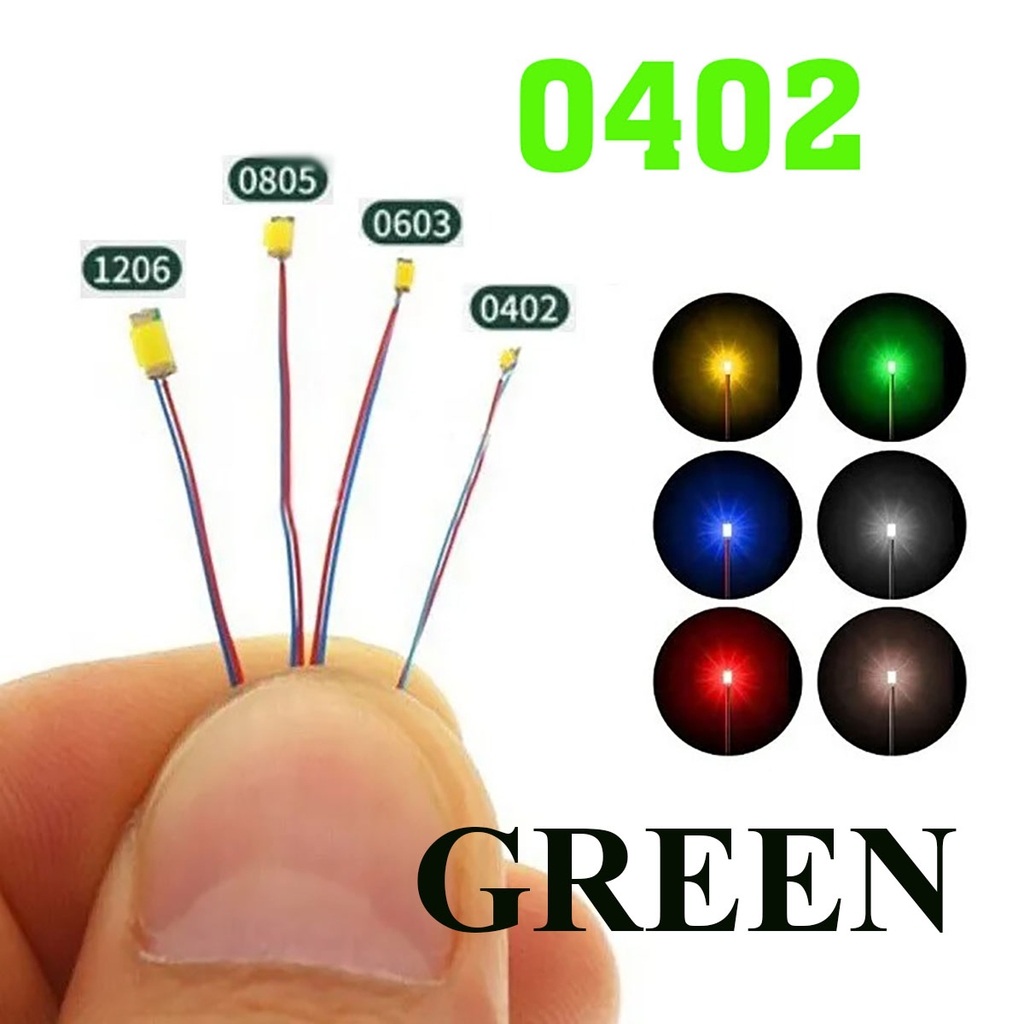Bộ 10 Led SMD mini siêu nhỏ đấu sẵn dây kèm trở  0805 0603 0402 (3-5v) DIY độ mô hình gundam lego figure