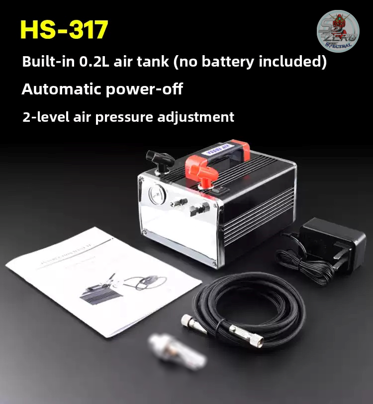 Máy nén khi mini Airbrush Compressor Pump HS317 with Storage Tank Battery 2000 MA