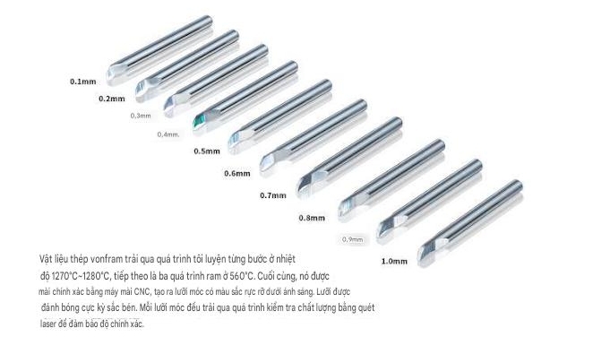 DSPIAE Chisel móc câu kẻ tạo line Tungsten Carbide Engraving Tip 0.1-1mm