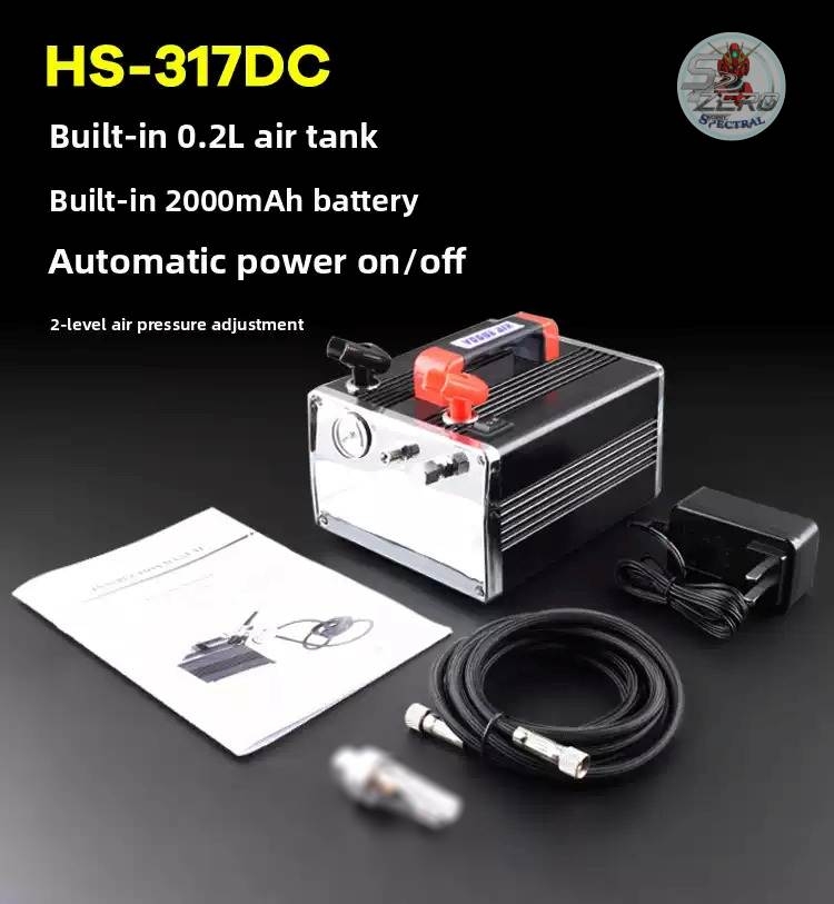 Máy nén khi mini Airbrush Compressor Pump HS317 with Storage Tank Battery 2000 MA