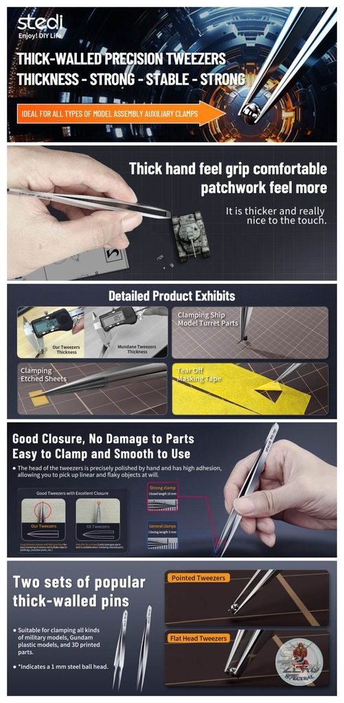 Nhíp độ chính xác cao thành dày thép không gỉ Stedi Thick-walled Strong Precision Tweezers