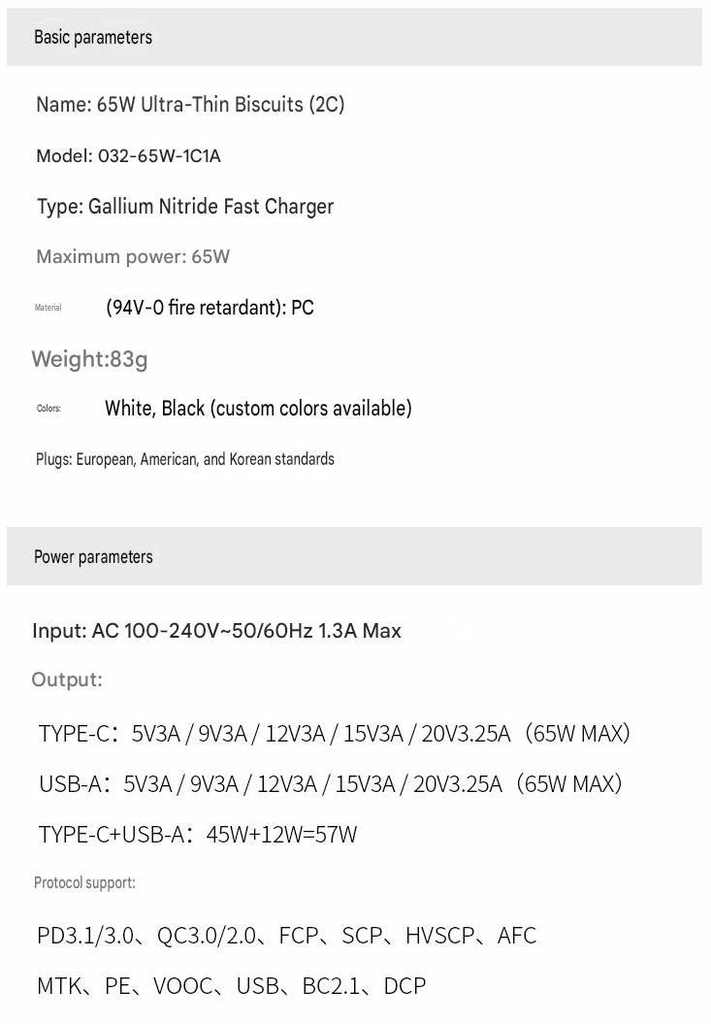 Sac nhanh Type C siêu mỏng 65W GAN Gen2 Ultra-thin Fast Charging cho điện thoại laptop handheld