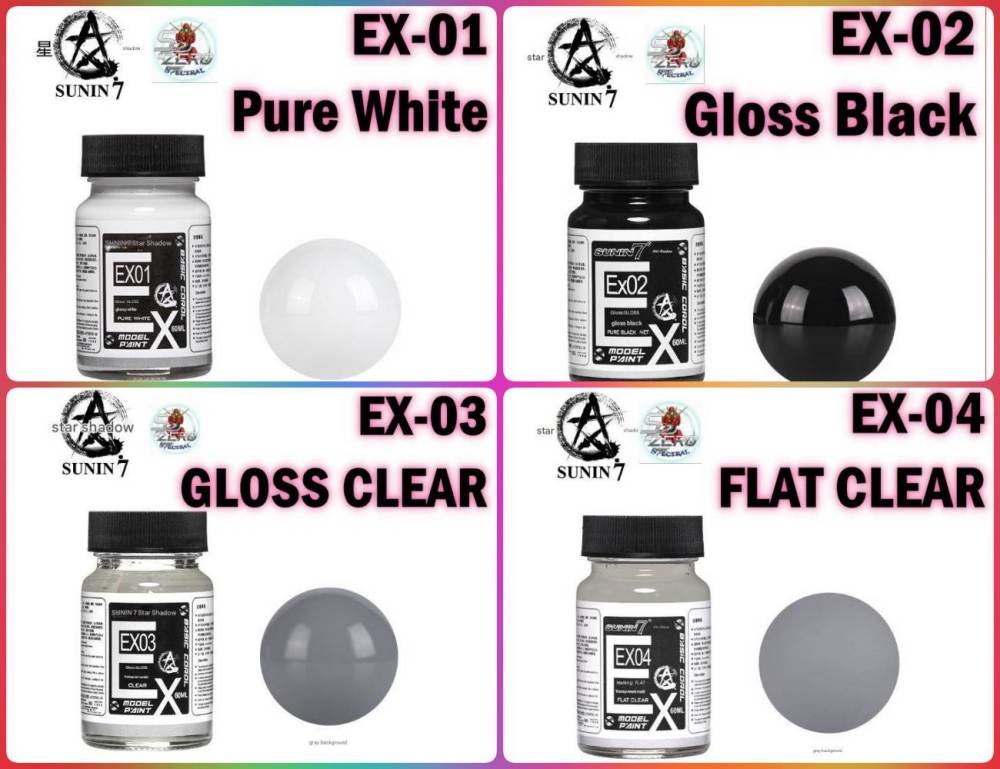 Sơn mô hình cao cấp Sunin Super Gloss Black White Clear Flat Star Shadow EX series Lacquer 60ml topcoat