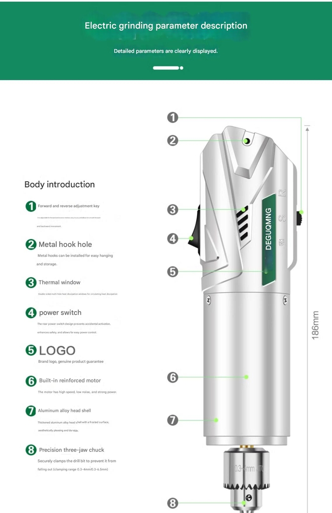 Máy khoan mài điêu khắc đánh bóng cầm tay đảo chiều DEGUQMNT Mini Electric Drill Grinder MNT998518