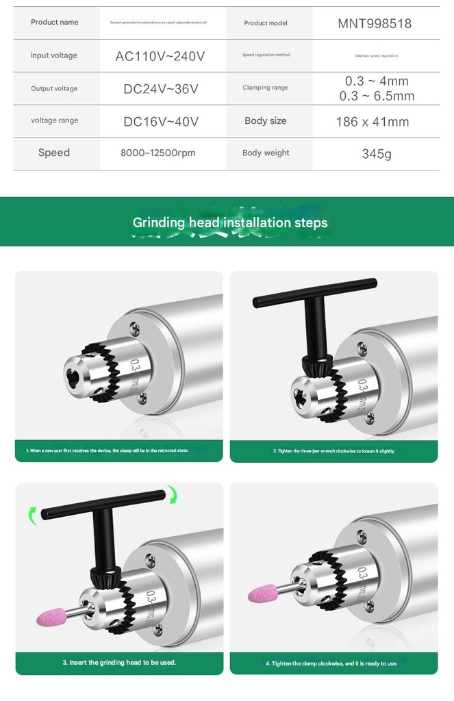 Máy khoan mài điêu khắc đánh bóng cầm tay đảo chiều DEGUQMNT Mini Electric Drill Grinder MNT998518