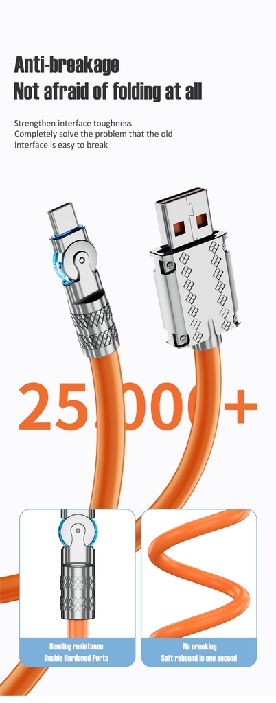 Dây sạc nhanh 120w 180 Degree Rotating USB data Charging Cable USB Type-A Type-C Lightning iphone android