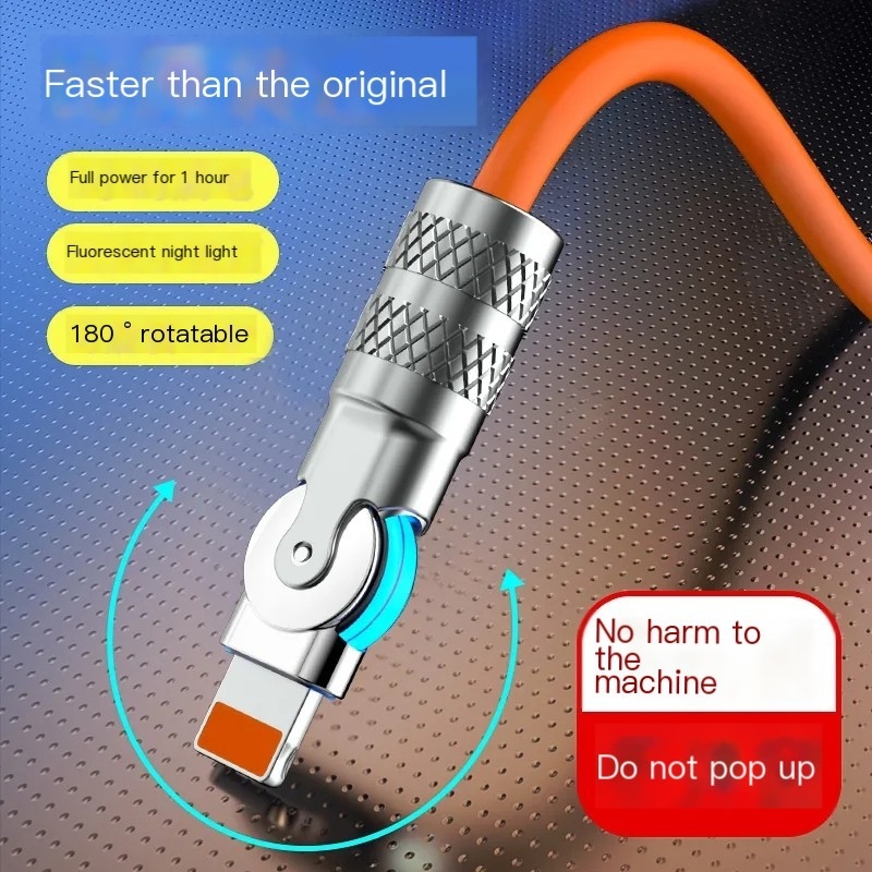 Dây sạc nhanh 120w 180 Degree Rotating USB data Charging Cable USB Type-A Type-C Lightning iphone android