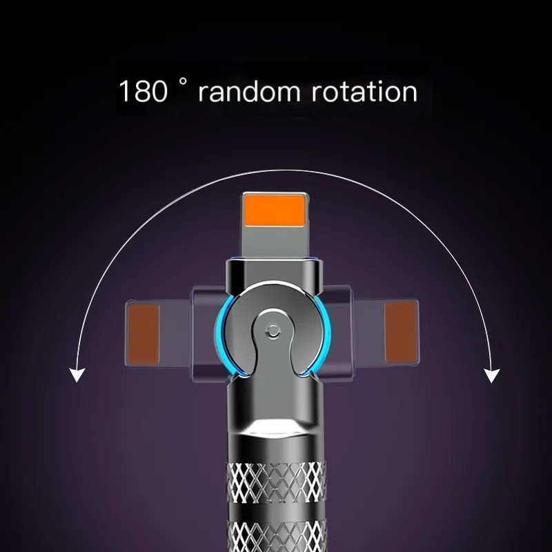Dây sạc nhanh 120w 180 Degree Rotating USB data Charging Cable USB Type-A Type-C Lightning iphone android