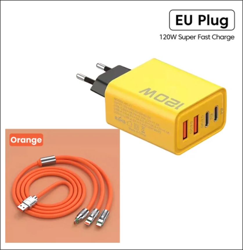 Cốc Sạc 120W Fast Charger Type C Quick Charge 3.0 USB (2USB+2PD) Charging