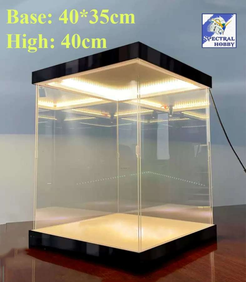 Hộp MICA Guweiti trưng bày mô hình display box kèm dải led trần vân gỗ - Black - White