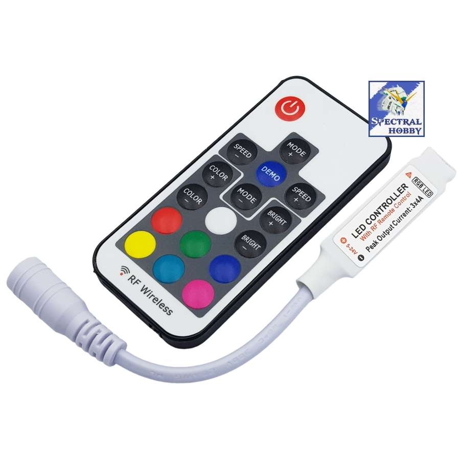 Bộ điều khiển Led RGB 17 Key 5-24V DC RF wireless remote controller 4-pin female RGB color 5050 3528 12A LED strip lighting