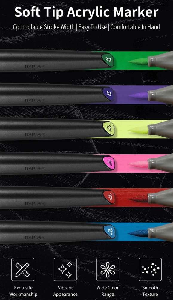 Bút sơn DSPIAE draw brush MK/MKM 01-12 Soft Tip Acrylic Marker Water-based Pen (basic - metallic - Fluorescent Colors)