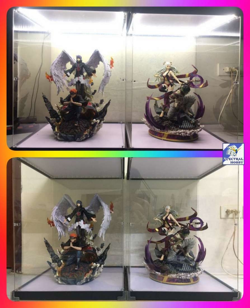 Hộp MICA Guweiti trưng bày mô hình display box kèm dải led trần vân gỗ - Black - White