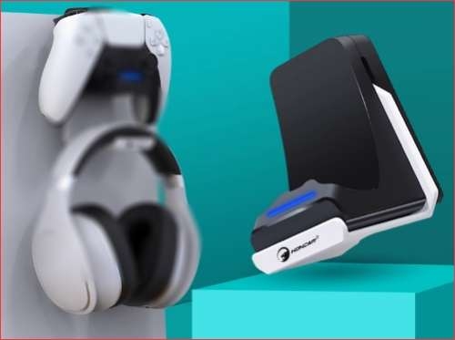 Đế dock sạc tay game PS5 kèm giá để tai nghe Controller Charger With Retractable Headphone Hook Hanging HONCAM
