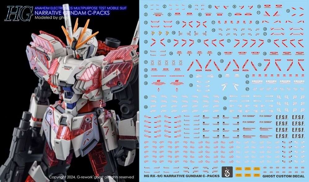 Decal dán mô hình NARRATIVE GUNDAM MG HG các loại - Water sticker