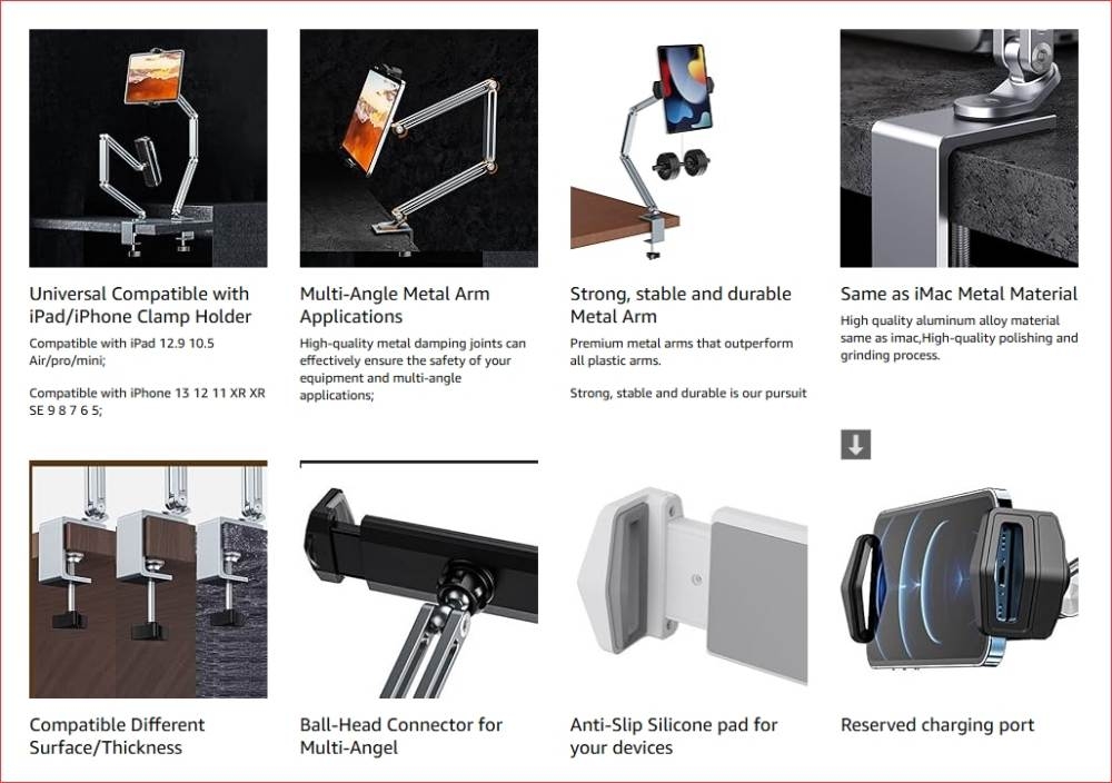 Giá Đỡ Arm nâng Điện Thoại Máy Tính Bảng CT9 Aluminum Alloy Bracket 360 Degree Universal stand for phone tablet stand adjustable